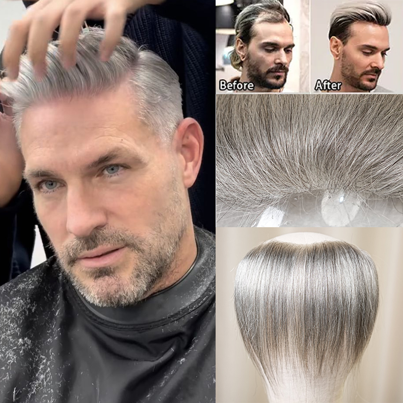 15cm 100% cabelo humano masculino flor branco plutônio v loop frente peruca perucas de linha fina remy substituição do cabelo em linha reta peruca 6 polegadas