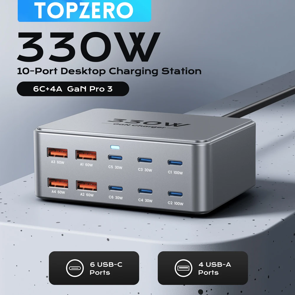 Caricatore GaN USB C 330W 100W PD3.0 PPS QC3.0 Stazione di ricarica rapida multiporta per laptop iPhone 15 16 Samsung MacBook Pro Tablet