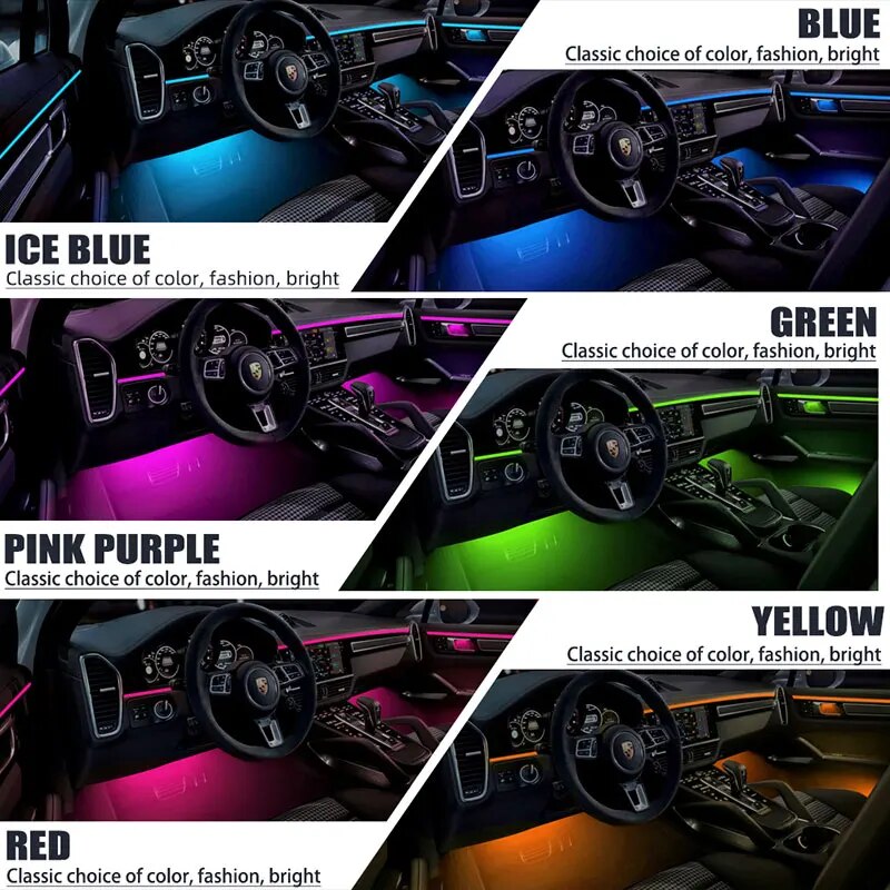 6/18 ใน 1 ภายในรถอะคริลิคท่องเที่ยวเส้นใย 18 ใน 1 Backlight รถ Ambient ไฟ RBG 64 สีตกแต่งบรรยากาศโคมไฟ