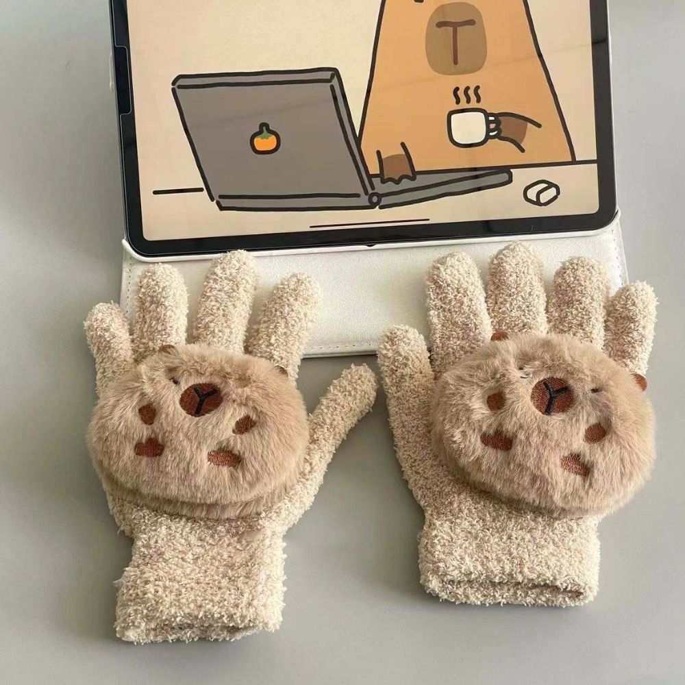 Cache-oreilles en peluche Capybara pour étudiants, couverture d'oreille pliable, gants d'hiver coupe-vent épais, rabat d'oreille de dessin animé, doigt complet, mode