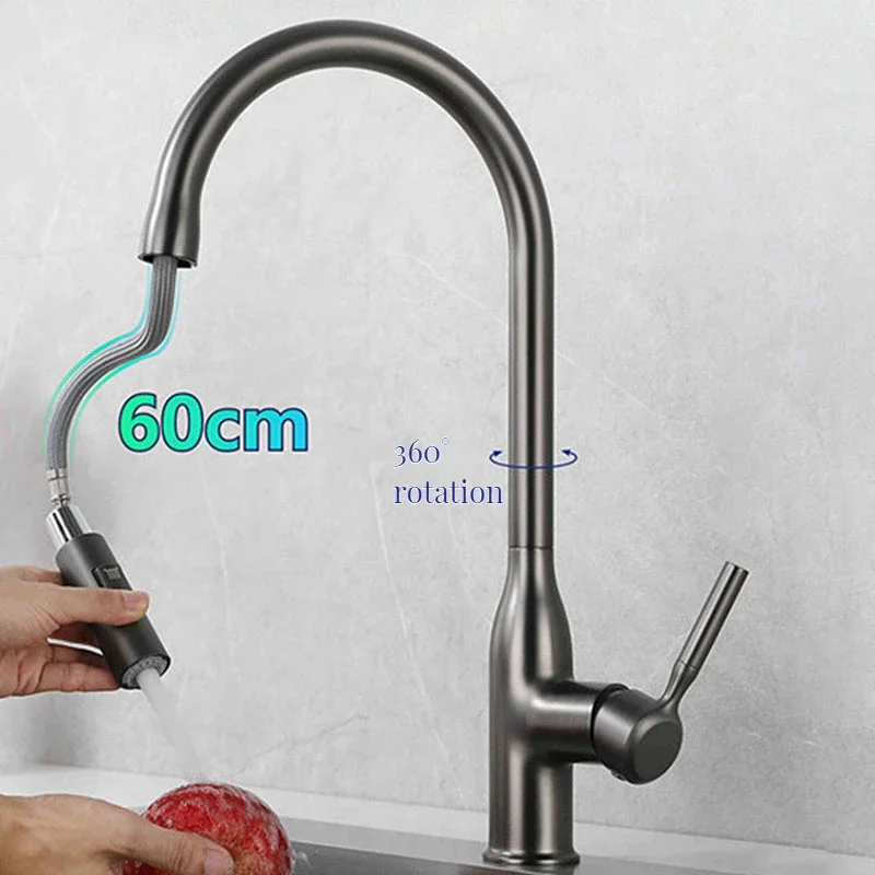 GEGVE 取り外し可能なキッチンシンクの蛇口スプリング蛇口引き出しスパウトミキサータップ温水冷水プルダウンタップスプレー付き調理