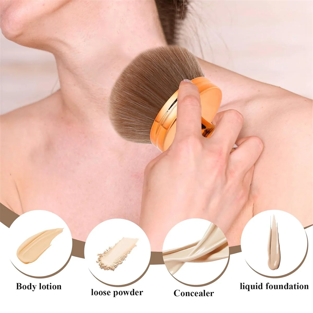 Brocha de maquillaje A71P para aplicador de espalda autoabbrado de mezcla de bronce que proporciona una aplicación sin destellos sin pincel de oro rosa