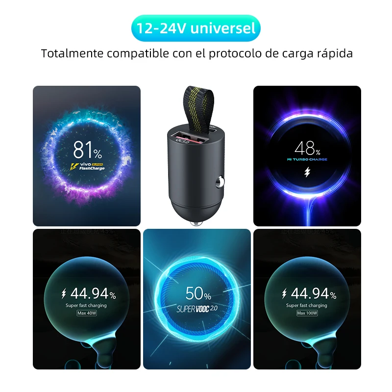 Cargador de coche mini USB de 200w super Fast Charging tipo - C PD Fast Charging car Phone Charger Adapter para iPhone 15 Huawei Samsung