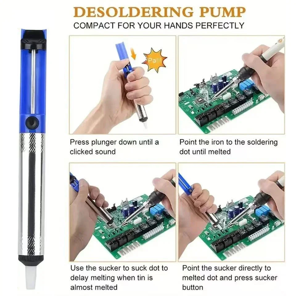 Herramienta de bomba de succión para desoldar de aluminio, ventosa para soldar, dispositivo de eliminación de pluma de estaño, soldador al vacío azul, desoldador