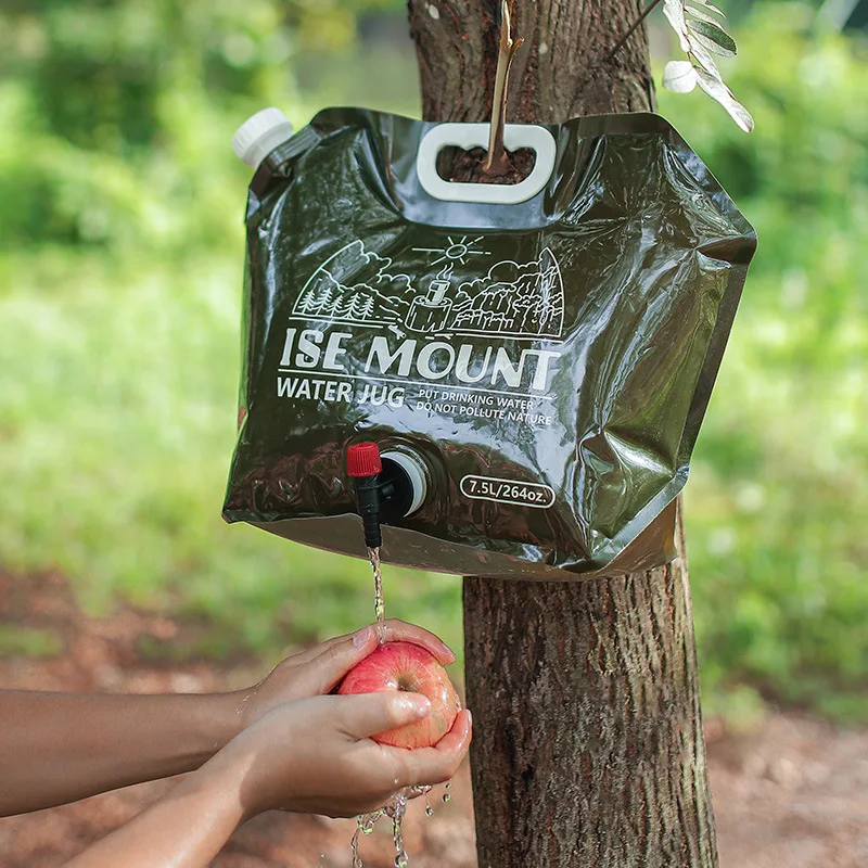 Bolsa de agua portátil para exteriores de 7,5 L con grifo, bolsa contenedor de agua plegable de Material PET, adecuada para acampar, senderismo, mochilas