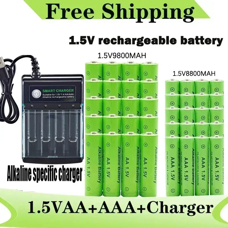 Оригинальная аккумуляторная батарея 1,5 В AA9800 мАч + AAA8800 мАч + зарядное устройство для компьютерных часов, радио, видеоигр, цифровая камера AA AAAbattery