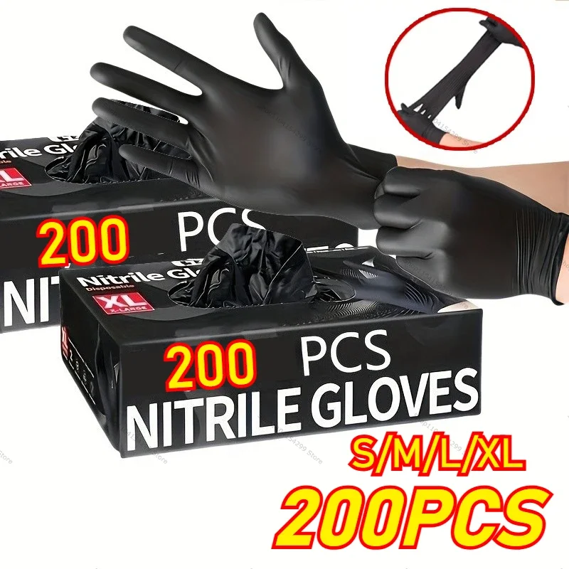 Guantes de nitrilo desechables negros sin látex y polvo para tatuajes, manicura, limpieza de salón, guante de látex desechable para trabajo de alimentos