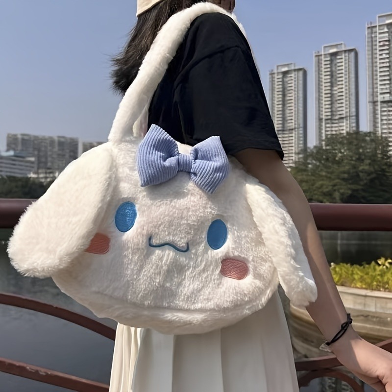 สาวขนาดใหญ่ความจุการ์ตูนอะนิเมะ COZY Fluffy Tote กระเป๋า,Kuromi Plush Tote & กระเป๋าสะพาย,Cinnamoroll Melody Faux FUR กระเป๋าถือ