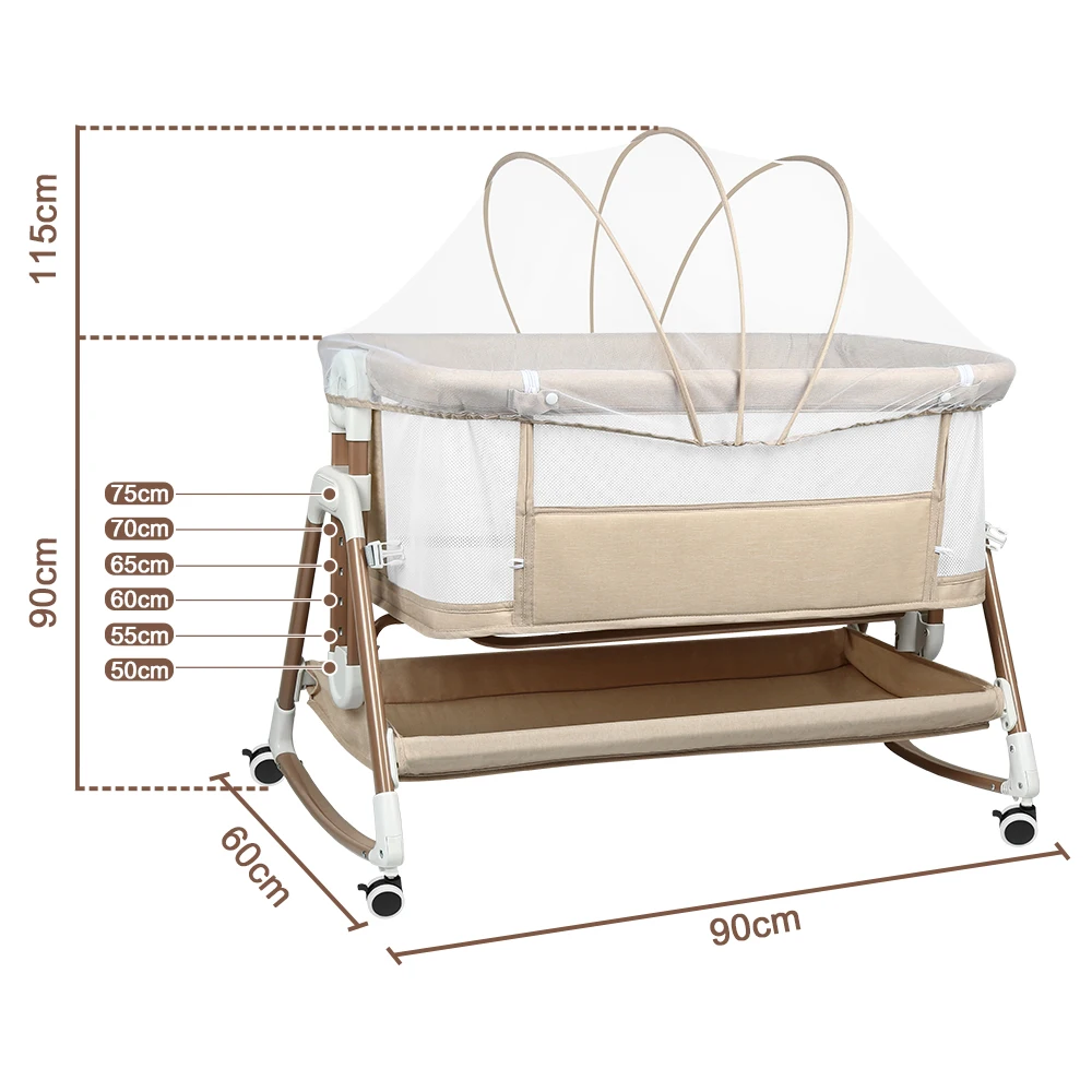 Berço de bebê 3 em 1, cama de bebê, balancim, cama de viagem para bebê com colchão, berço com 6 altura, função de berço, malha respirável