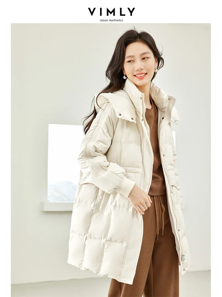 Vimly-abrigos negros con capucha y cremallera para mujer, chaquetas largas gruesas y cálidas para invierno, ropa informal recta a prueba de viento para mujer 2024 50618