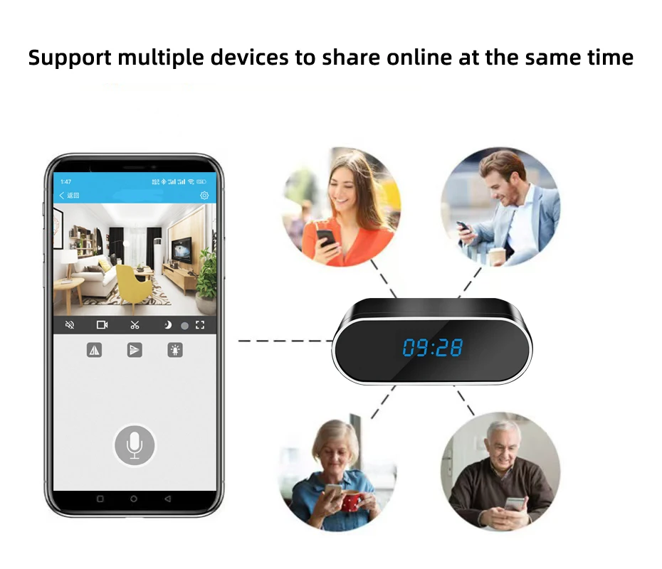 Cámara de reloj inalámbrico 1080p con soporte WiFi enrutador 2.4G WiFi HD Cámara de red detección de movimiento Cámara de niñera de vigilancia doméstica y de oficina en interiores de visión nocturna infrarroja