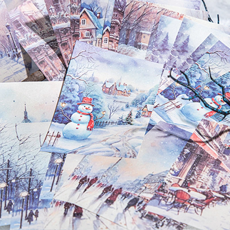 6Style 30Pcs/bag winter snow theme material paper creative handbook material DIY scrapbook envelope greeting card glass diary