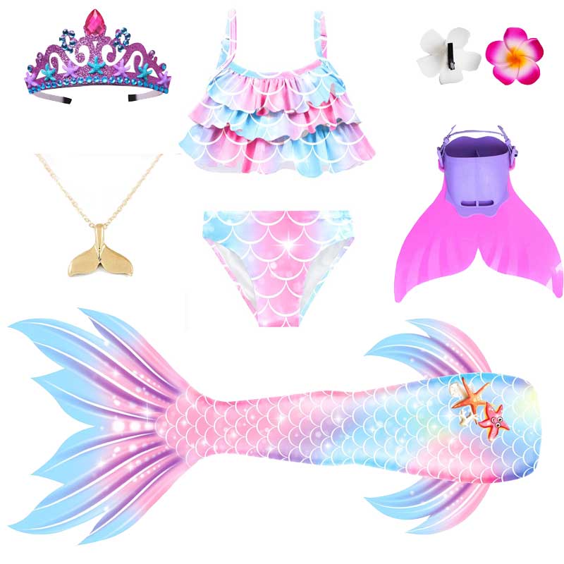 Disfraz de La Sirenita para niñas, disfraz de princesa Ariel, cola de sirena nadadora con Bikini, traje de baño