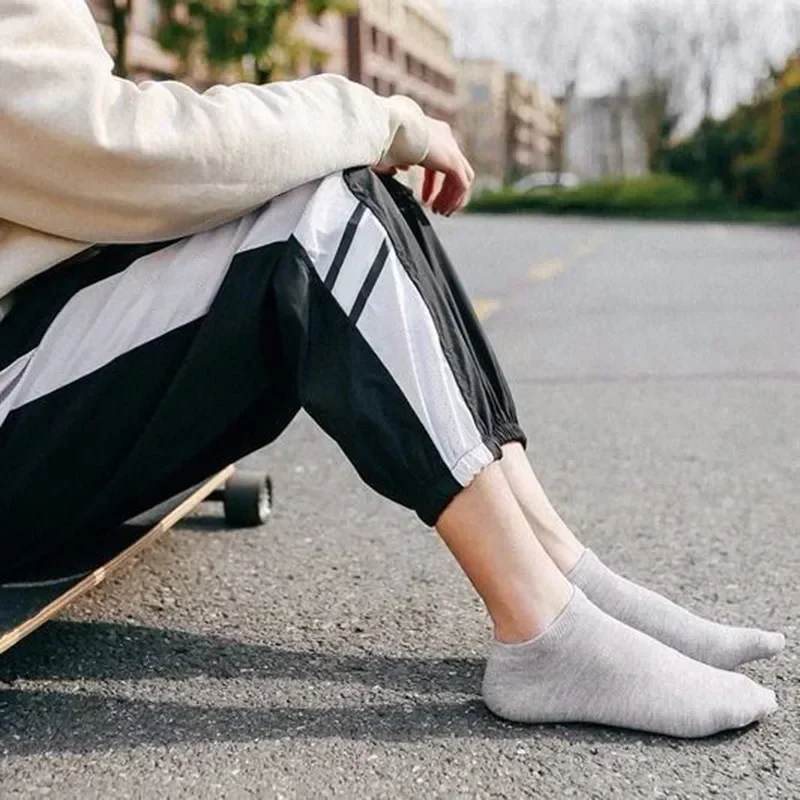 5 par/lote calcetines de corte bajo para hombre Color sólido negro blanco gris calcetines deportivos de algodón transpirables calcetines cortos para hombre mujeres hombres