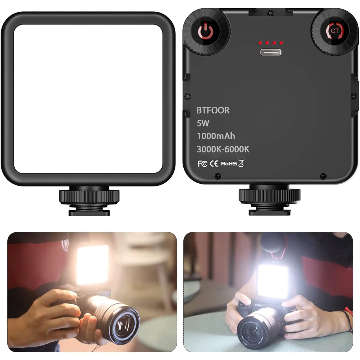Luz LED para vídeo, fotografía portátil en cámara, iluminación bicolor de 3000K-6000K, zapata fría para cámara DSLR, videocámara Gopro Vlog