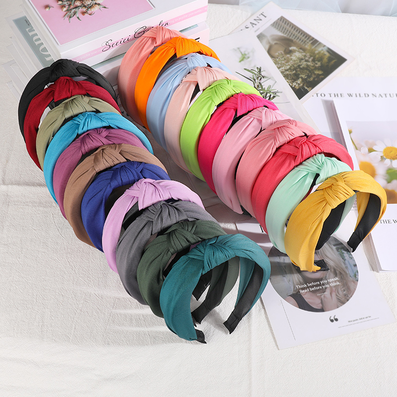 ใหม่HeadbandsสําหรับหญิงสาวผูกปมผมสีทึบHairbandผมHoop Retroแต่งหน้าHeadwearอุปกรณ์เสริมผม