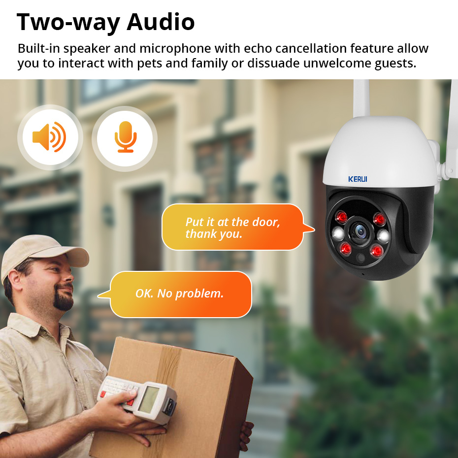 KERUI 8MP 4K PTZ WiFi IP ไร้สาย Tuya Smart Home Security Dual เลนส์กล้องวงจรปิดการเฝ้าระวังวิดีโอ