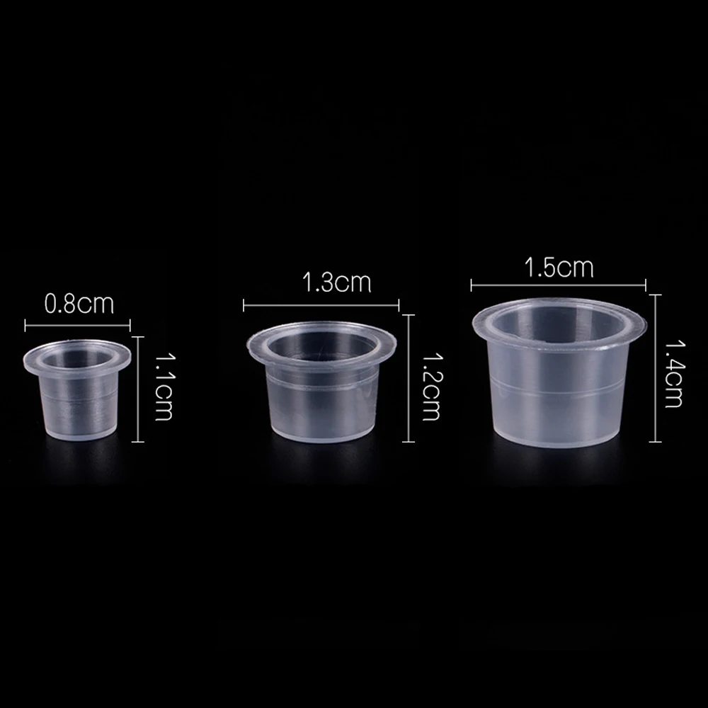 100Pcs Tattoo Ink Cup Cap Plastic Microblading Pigment Clear Holder Container S/M/L Size For Needle Tip Grip Power Supply