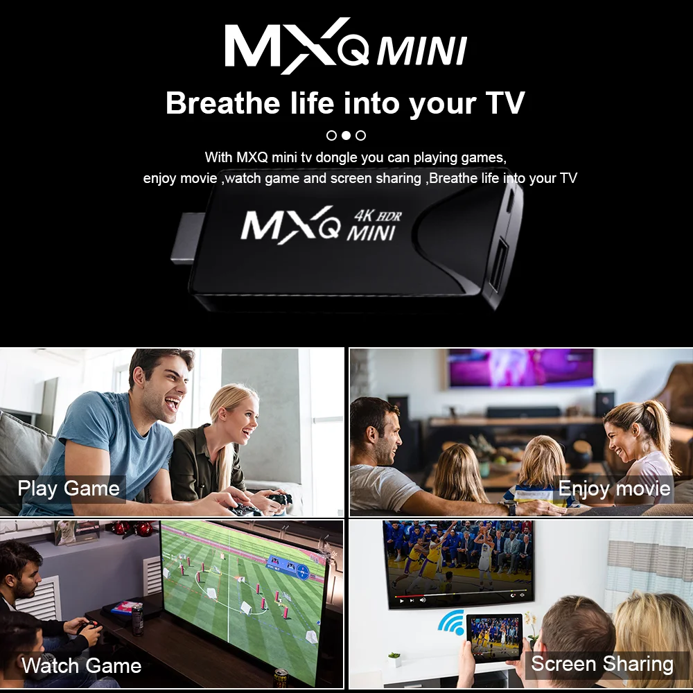 MXQMini TV Stick Android 10 Quad Core 4K HD Play Store 2,4G Wifi Smart TV Box Android H.265 Media Player Set Top Box