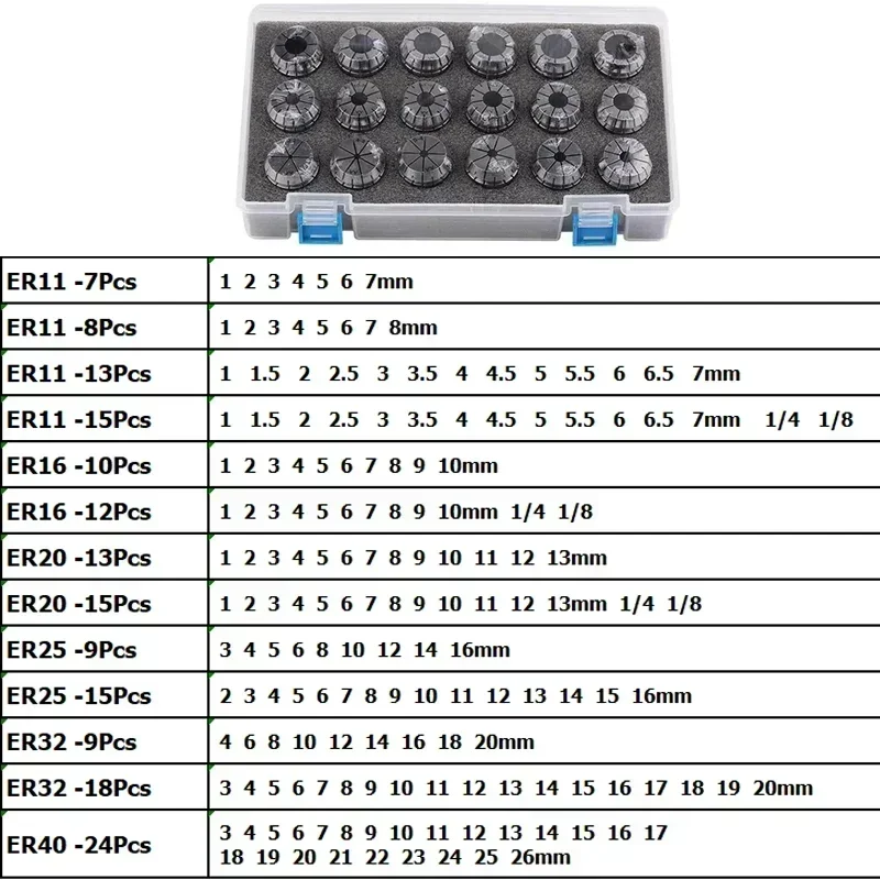 Precision ER AAA Collet Set AA  ER11 ER16 ER20 ER25 ER32 ER40 AA 0.008 A 0.015mm Tools Holder Clamping ER Spring Collect Chuck
