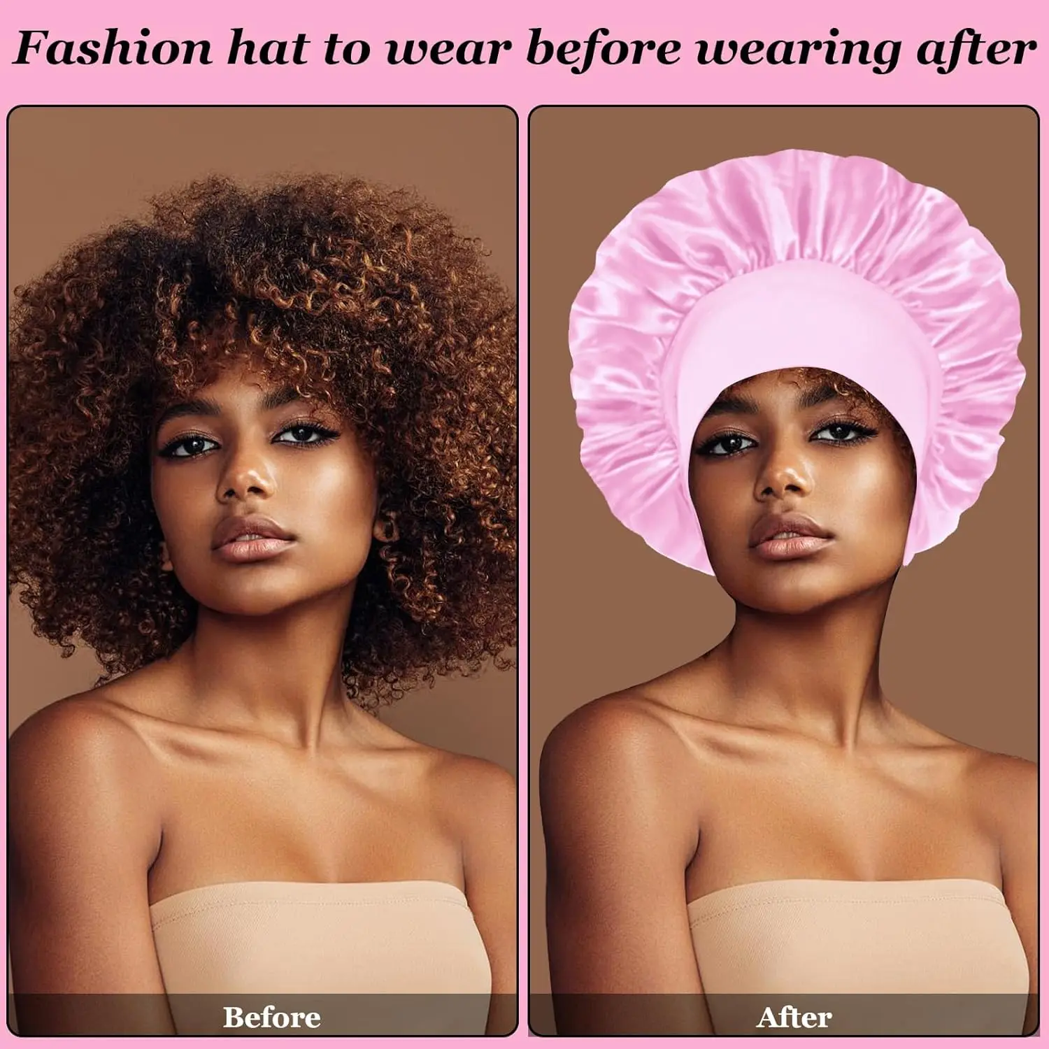 Gorros de satén de seda para mujeres y hombres, gorro elástico para el pelo con banda ancha para cabello rizado, gorro de ducha para dormir, herramienta para peluca