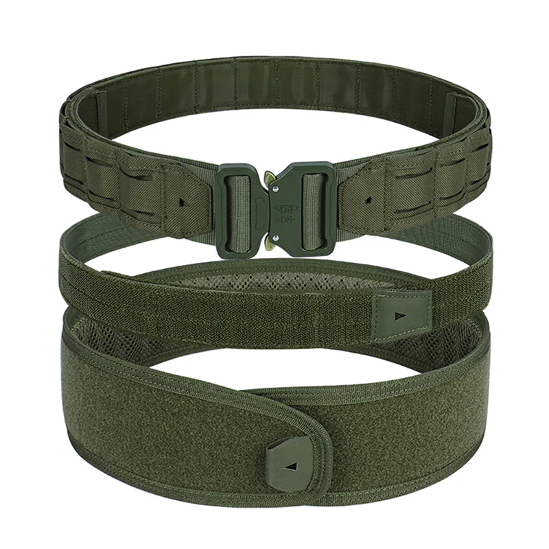 Cinto tático 3 em 1, corte a laser, fivela de liberação rápida, cinto de tiro de combate molle com cinto interno e almofada de suporte traseiro
