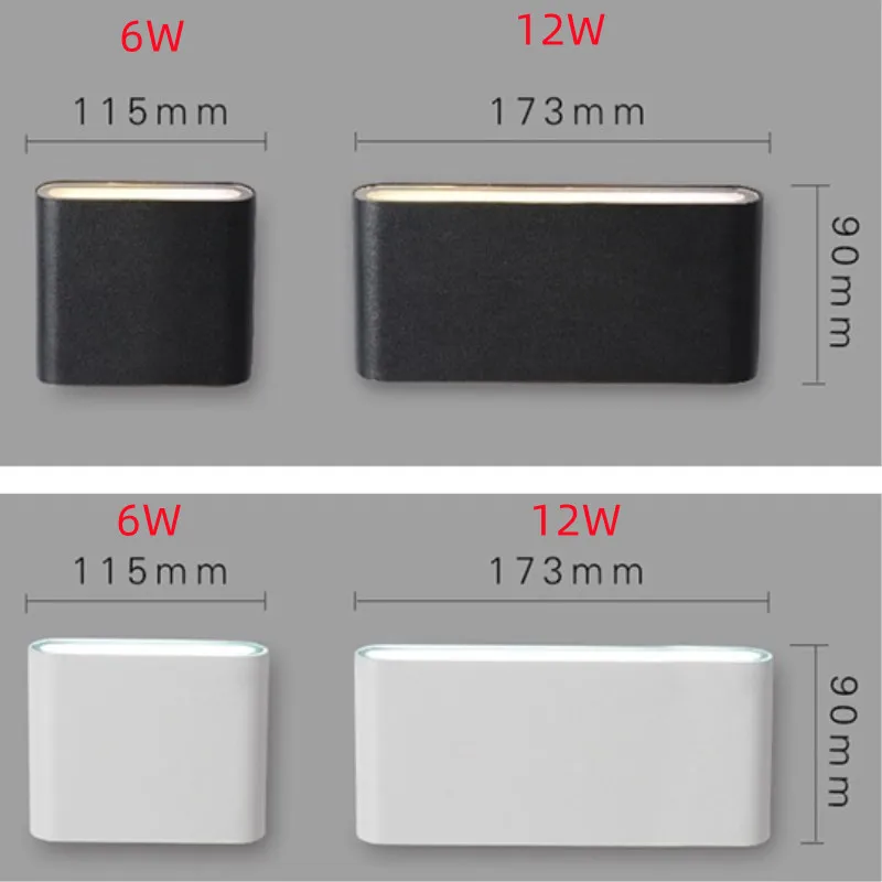 현대 방수 야외 12W LED 벽 램프 IP65 알루미늄 위아래 벽 조명 정원 현관 Sconce 장식 조명 110V 220V