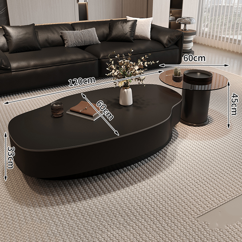 Mesita para café de sala de estar de lujo, centro de almacenamiento negro moderno, mesa baja sedentaria, mesa concisa Irregular, muebles bajos
