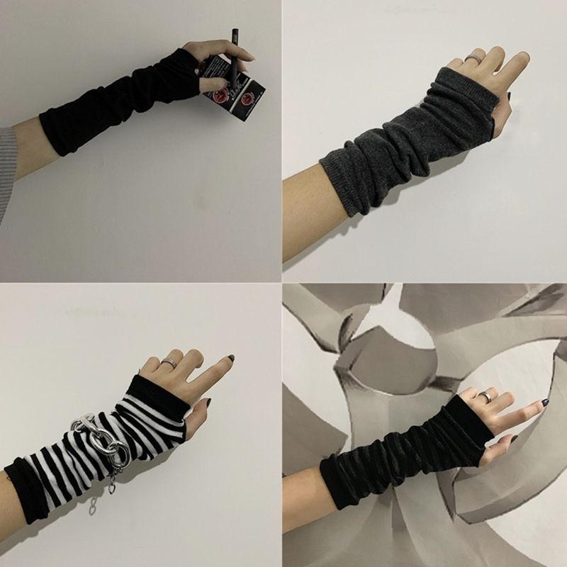 Guantes largos sin dedos Punk negros para hombre y mujer, guantes deportivos Ninja para exteriores, guantes de Hip-hop, manoplas para codo, calentador de brazo elástico fresco para invierno