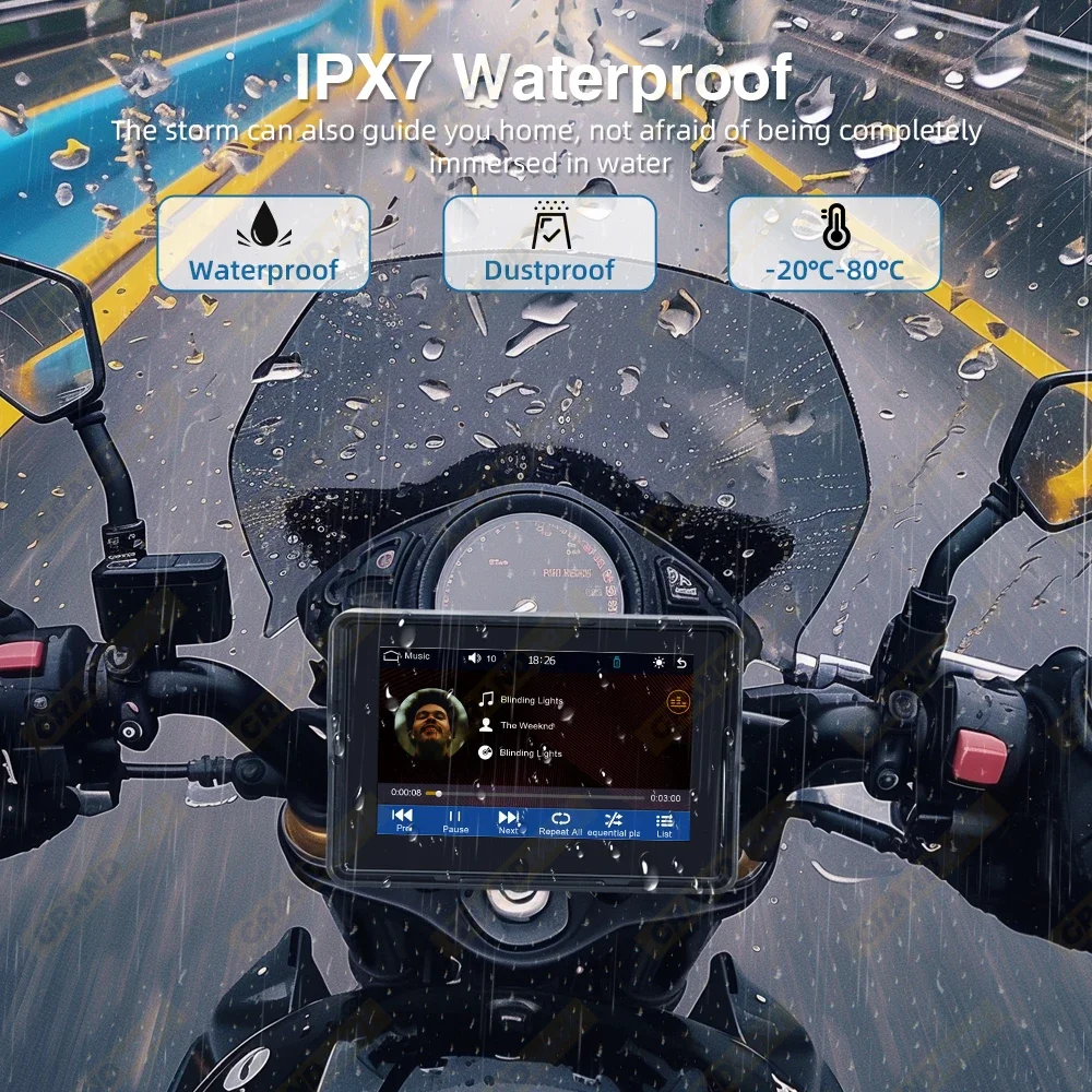 Universal 5 pulgadas motocicleta inalámbrico Apple Carplay Android Auto navegación portátil GPS IPX7 motocicleta pantalla impermeable