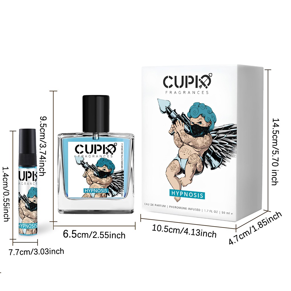CUPID 50ML Blue Glass Bottle Men's 2 in 1 Cologne Luxurious Scent for the Modern Gentleman Comes with two portable perfumes