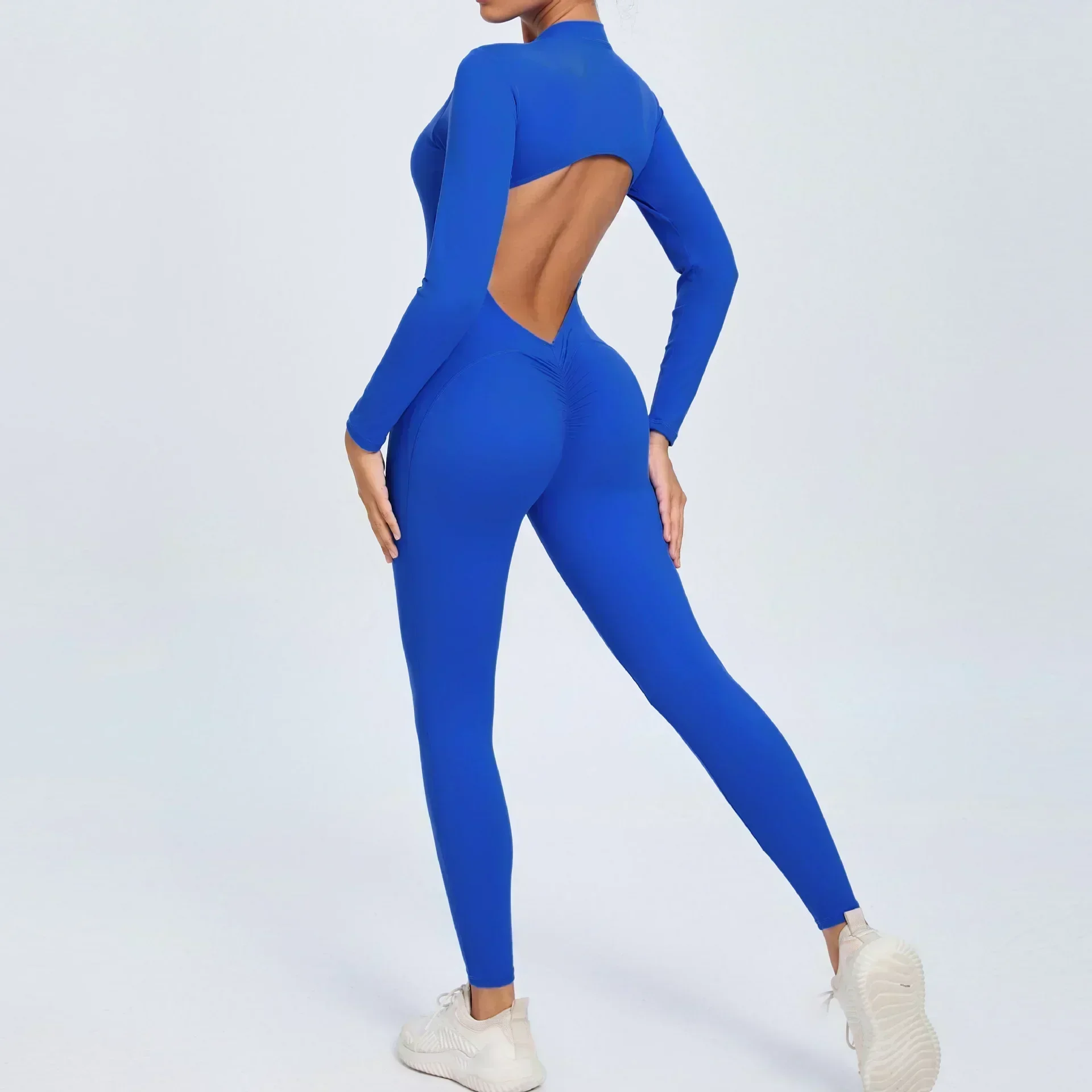 Monos sin costuras para Yoga con cremallera, deportes, Fitness, belleza, espalda, levantamiento de cadera, manga larga, entrenamiento de una pieza, chándales de gimnasio para mujer