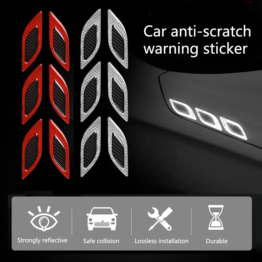 6 Stuks Auto 3d Reflecterende Koolstofvezel Sticker Mode Auto Styling Reflecterende Strips Nacht Veiligheidswaarschuwing Auto Exterieur Accessoires