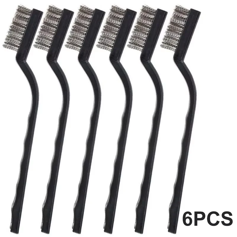 6pc 세트 작은 와이어 브러쉬 기계 부품 용 청소 브러쉬 녹 제거 페인트 액세서리 17cm x 1cm 스테인레스 스틸 와이어