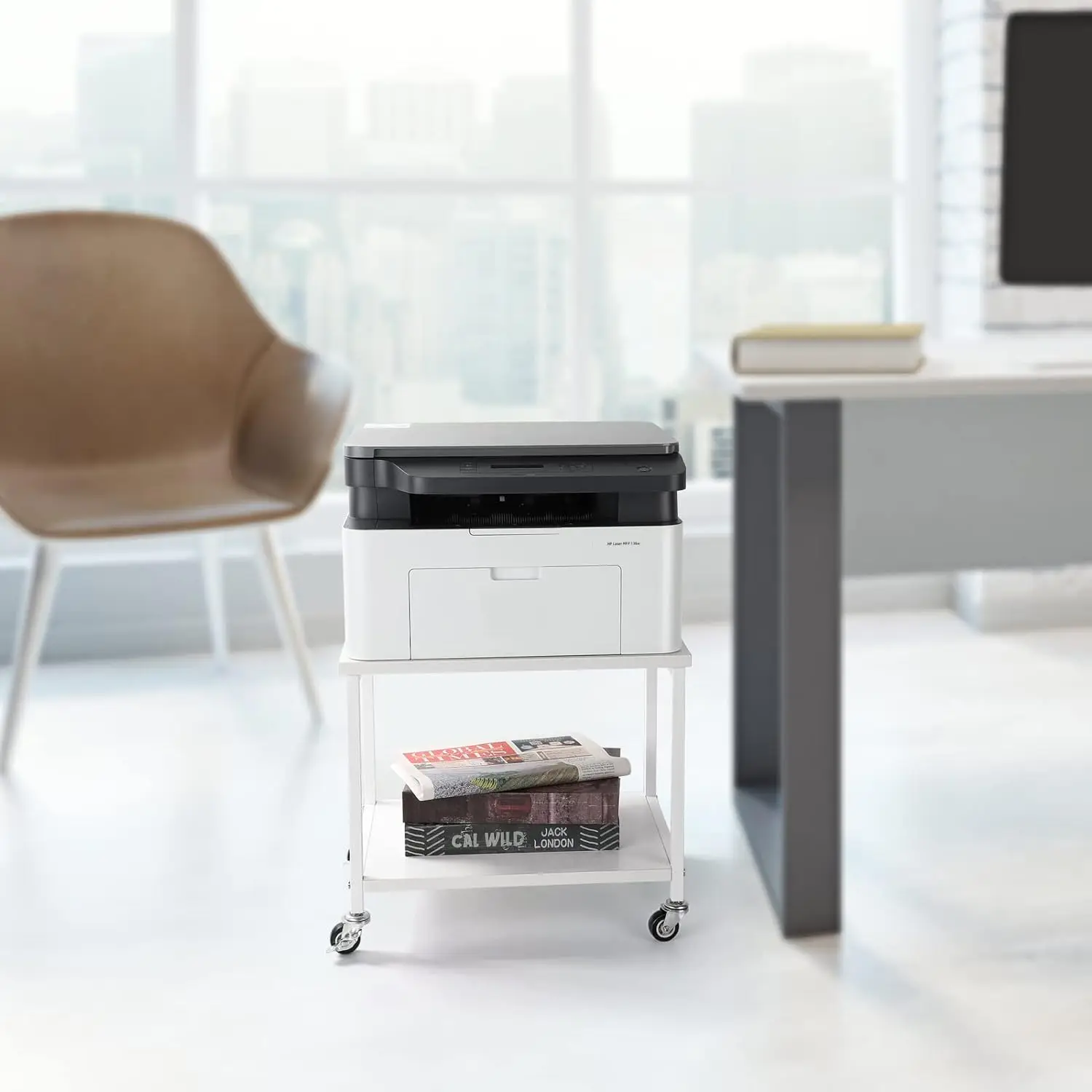 Printer Cart Printer Stand Rack with Wheels Under Desk Printer Table with Storage 2 Tier Rolling Printer Holder for Desk Shelf