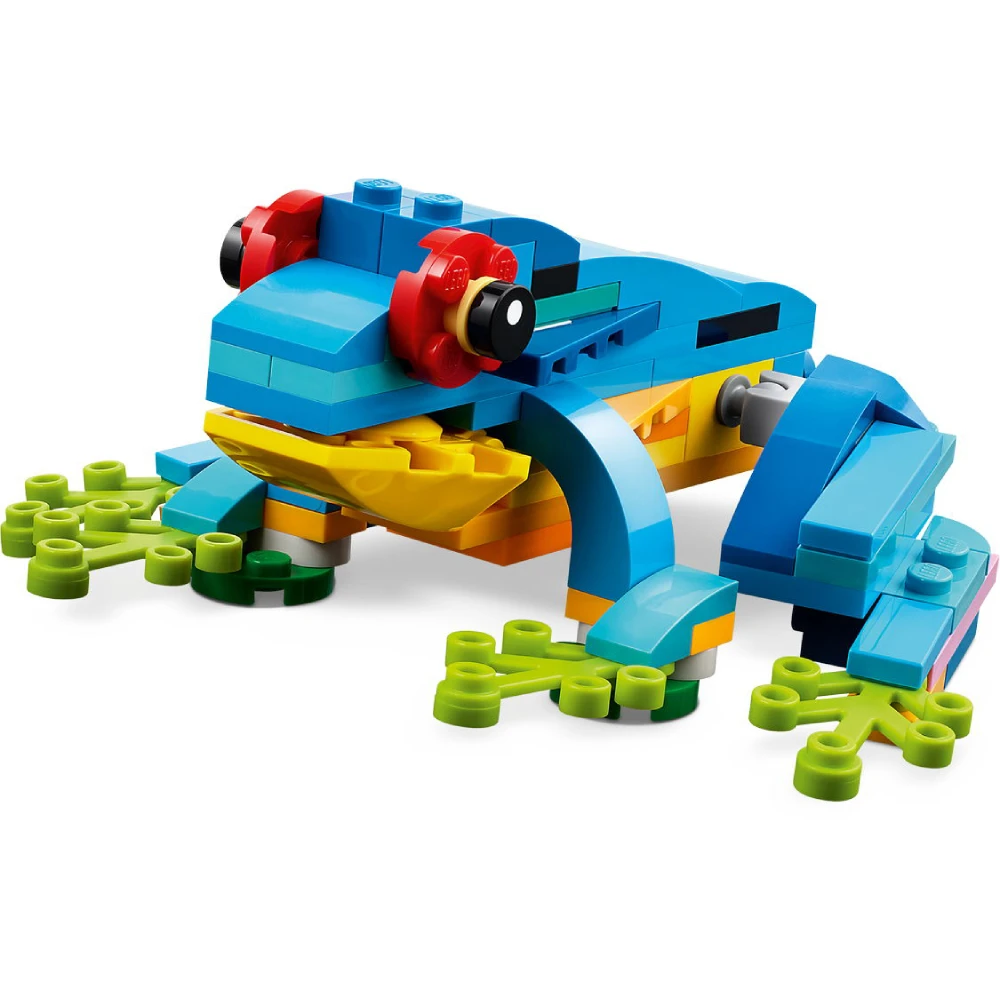 Juego de juguetes de construcción de loros 3 en 1, se transforma a 3 figuras de animales diferentes: de loro colorido, para nadar peces, a una rana linda
