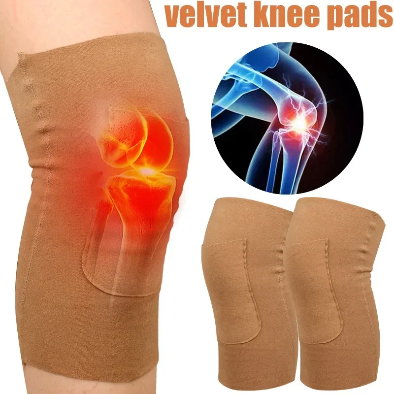Winter Duchenne Velvet Knee Pad with Pocket for Heating Sticker Pads Leg Sleeve Elder Legs Cold-proof Leg Warner Kneepad Kneecap