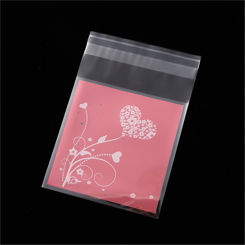 100Pcs 7x7/10x10cm Heart Clear Candy Bag Transparent Self Adhesive Plastic Bag Birthday Party Deco Gift Packaging Pouch Supplies