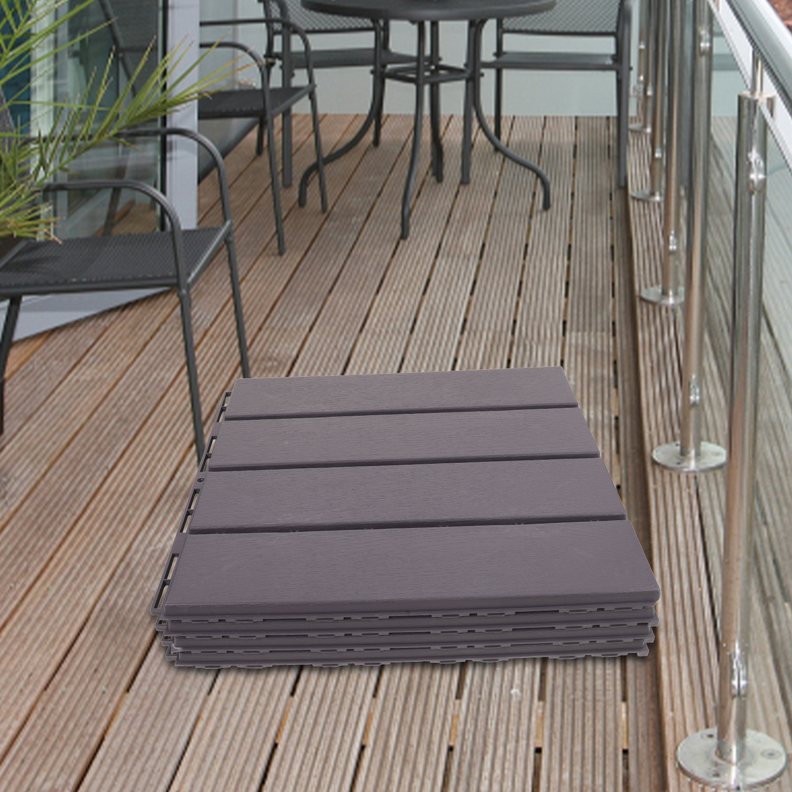 4 pçs auto-montar telhas de deck de plástico à prova de água pátio varanda piso bloqueio telhas de deck de plástico telha