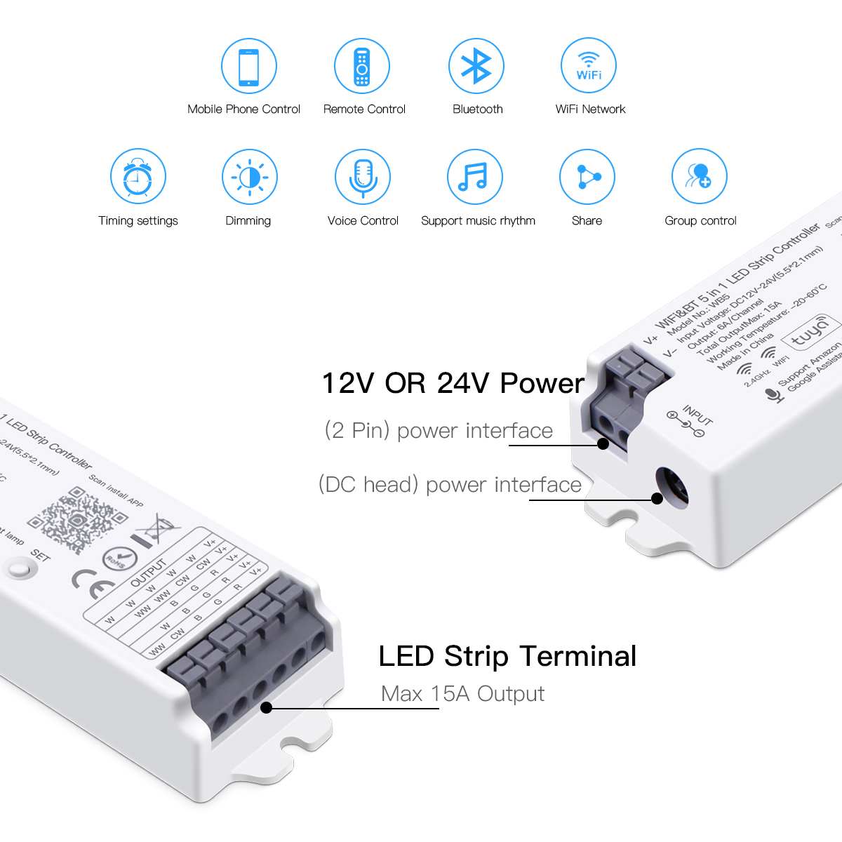 Dimmbarer led streifen rgb controller 12v-24v 5 in 1 led dimmer tuya smart alexa google home rgbw cct einfarbiger wifi lichtsc halter