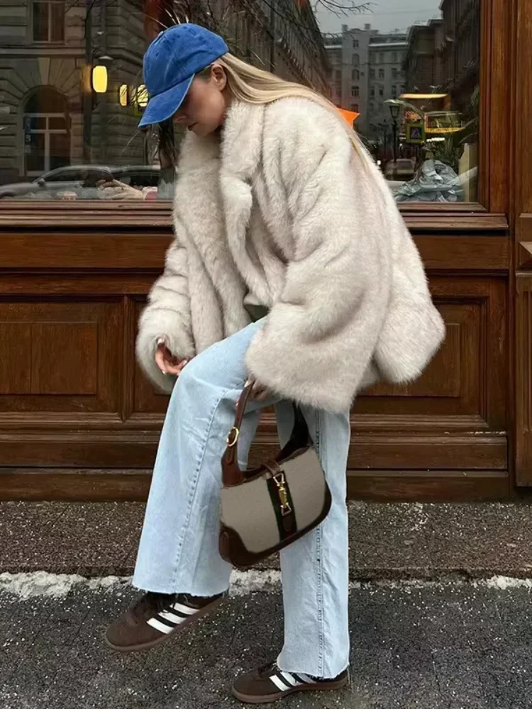 2024 inverno quente moda meninas oversized gradiente casaco de pele feminino grosso quente outerwear fofo falso pele de raposa jaqueta