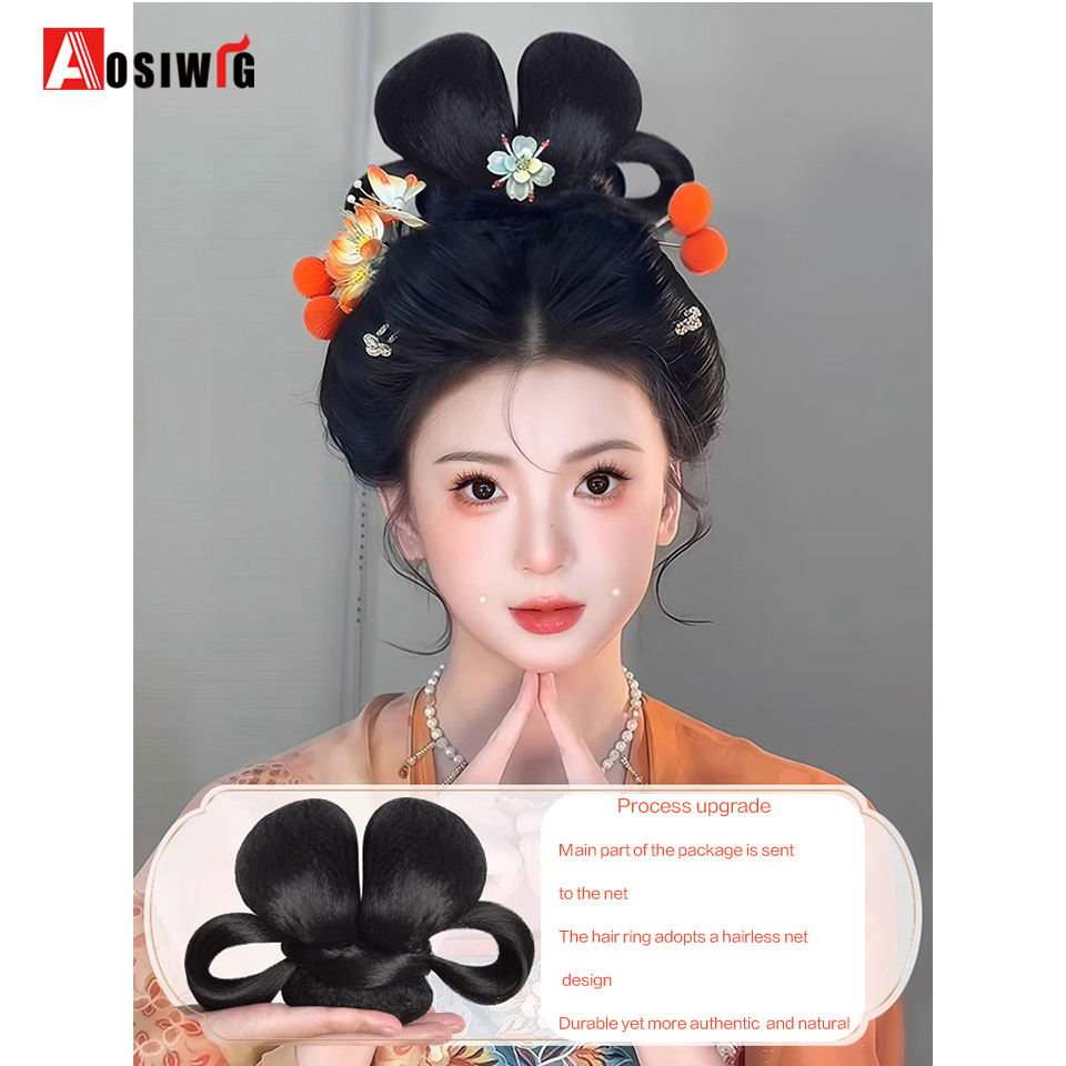 Synthetische Hanfu-Perücke, Kopfbedeckung, weiblich, einteilig, kleiner Taiping-Brötchen, Tang-Stil, altes Kostüm, tägliche Leistung, Styling, Haarkissen