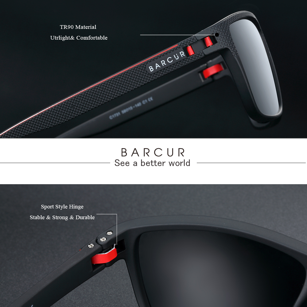 BARCUR Occhiali da sole da esterno per uomo Polarizzati FishingTravel TR90 Occhiali da sole leggeri Accessorio per occhiali da donna Oculos