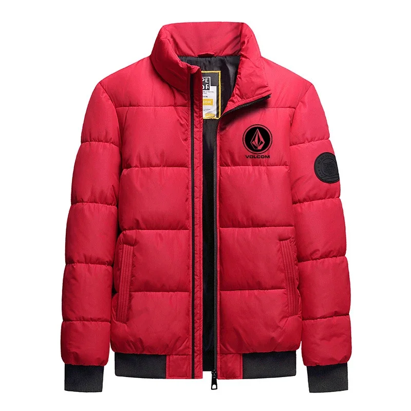 ฤดูใบไม้ร่วงและฤดูหนาว Volcom แฟชั่นซิปผู้ชาย Stand Up COLLAR พิมพ์เสื้อแจ็คเก็ตกลางแจ้ง windproof Casual Cotton JACKET