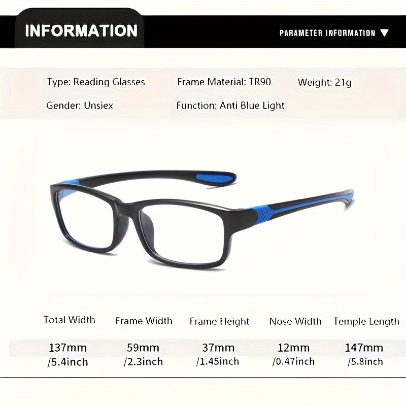 3 Pairs of Unisex Sports Reading Glasses Rectangular Frame Anti Blue Light Comfortable Reading Glasses for Elderly People