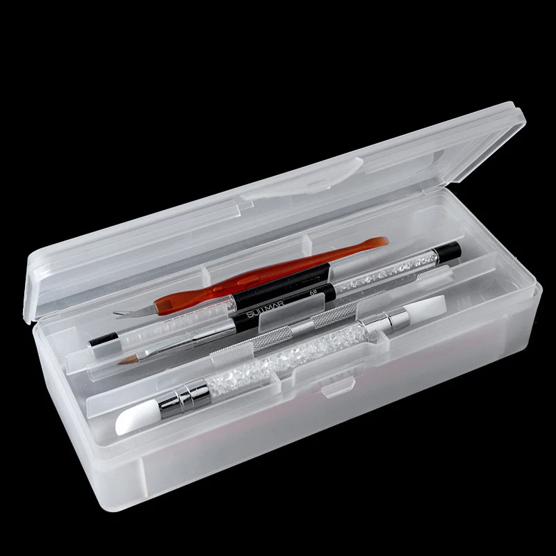 Herramienta rectangular de doble capa para decoración de uñas, caja de almacenamiento vacía, pinzas, cortaúñas, bolígrafos, limas para pulir uñas, contenedor de plástico, 1 ud.