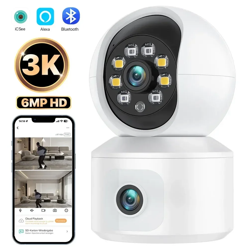 6MP WiFi IP Kamera Dual Lens Baby & Home Security PTZ Auto Tracking Überwachung mit iCsee App Unterstützung