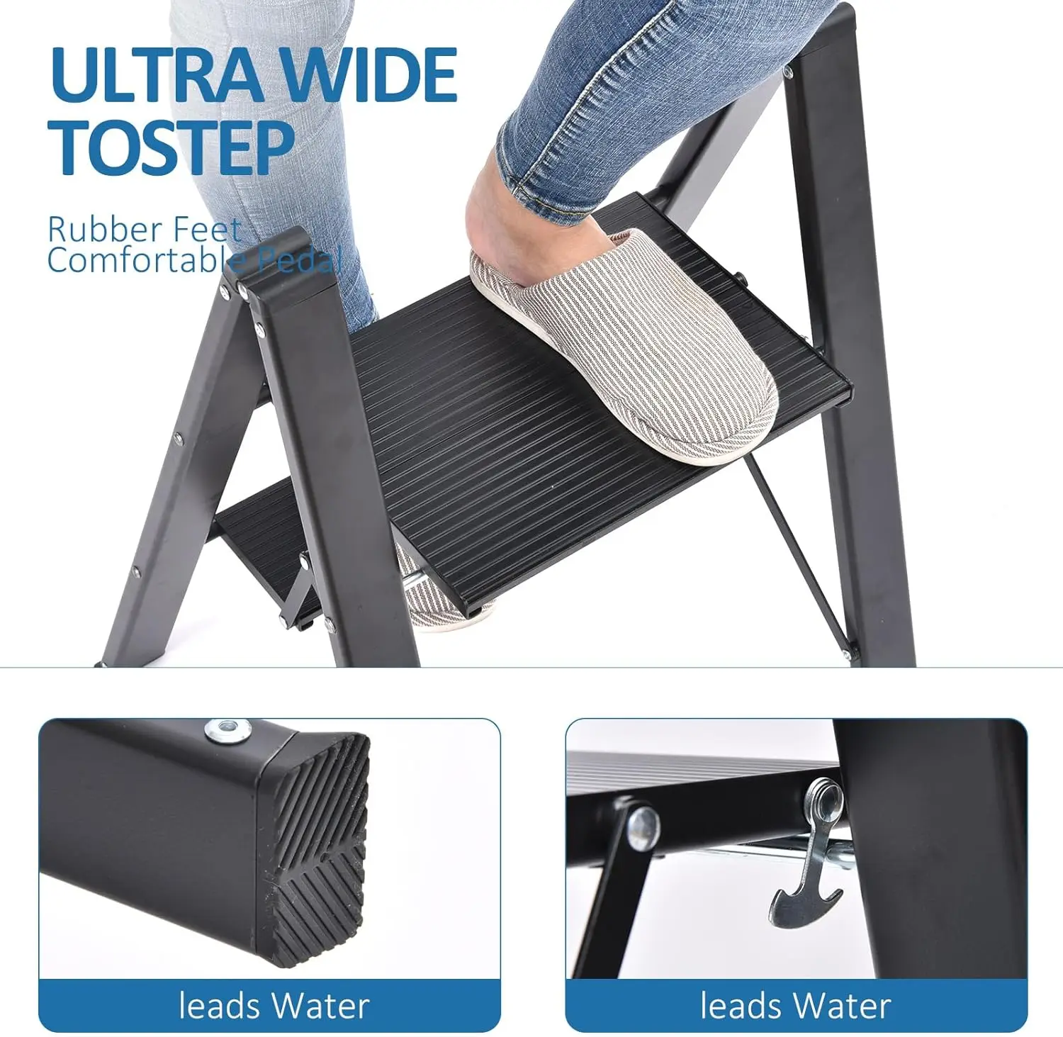 Stepladder, Stepladder 2-Step, Klapptrittleiter mit Handlauf, rutschfester Haushaltsleiter mit Klappsicherung, Aluminium Tri