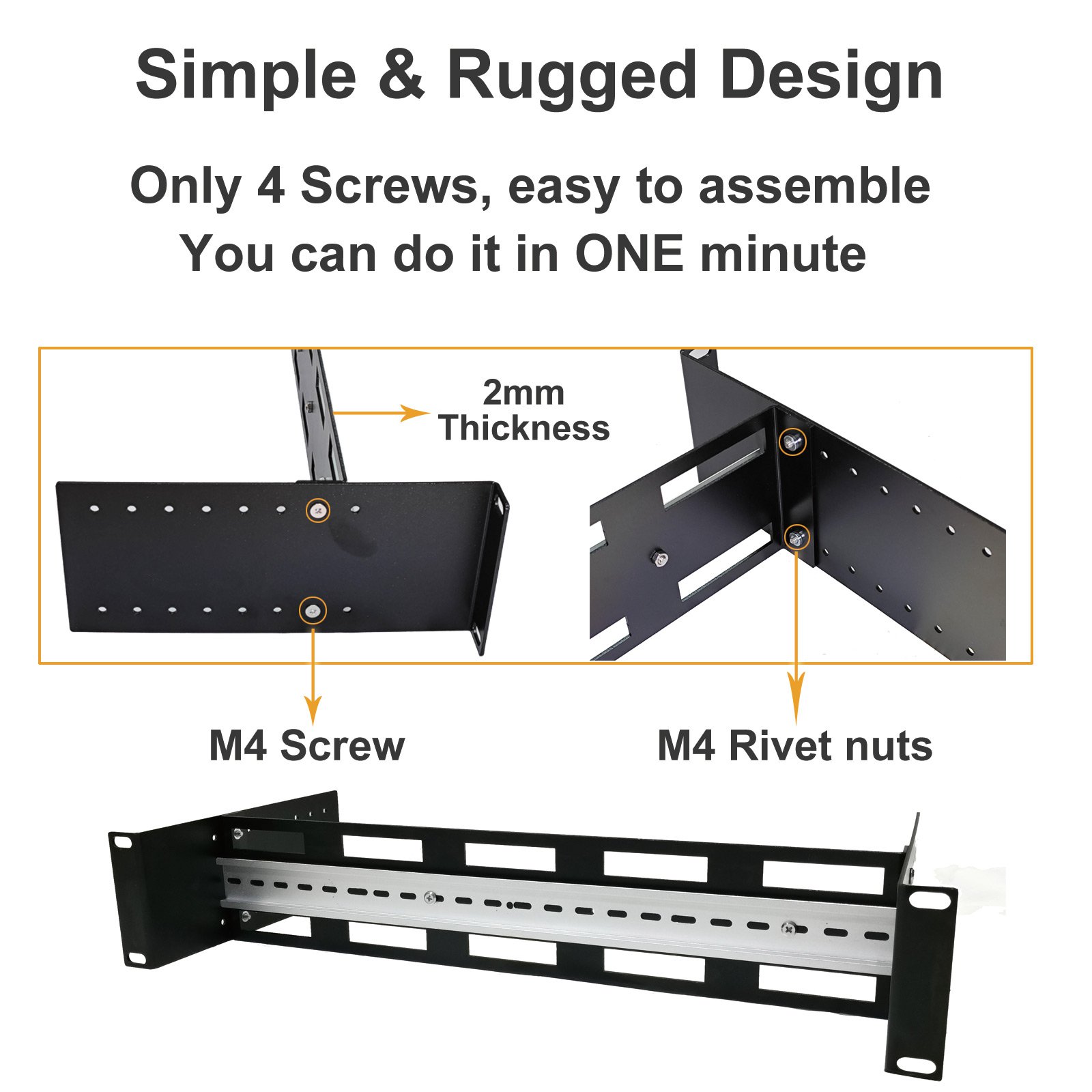 19 inch Rack Mount Din Rail Kit Depth Adjustable Rackmount Din Rail Chassis, Aluminum Rack Mount Bracket for 19” Rack or Cabinet