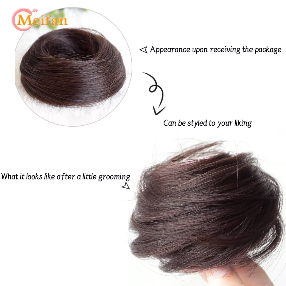 Meifan coque reto sintético com faixa de borracha elástica, coque de cabelo falso, extensão de cauda de cabelo updo, peça de cabelo para mulheres